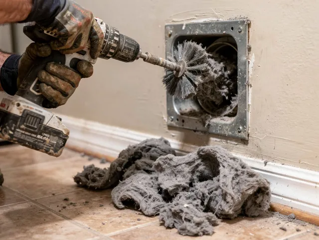 Certified Guilford Dryer Vent Cleaning technician performing dryer vent cleaning in Guilford
