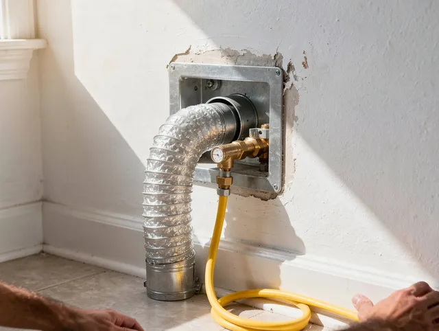 Guilford Dryer Vent Cleaning certified technician performing specialized gas dryer vent cleaning in Guilford
